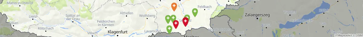 Kartenansicht für Apotheken-Notdienste in der Nähe von Kitzeck im Sausal (Leibnitz, Steiermark)